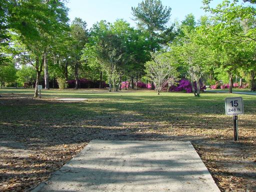 Tee box view of Hole #15 (#6) at Park Circle Disc Golf Course.