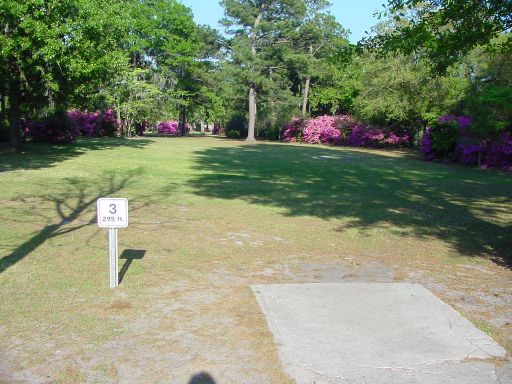 Tee box view of Hole #3 (#12) at Park Circle Disc Golf Course.