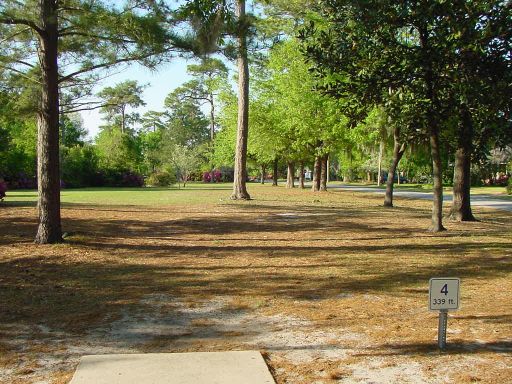 Tee box view of Hole #4 (#13) at Park Circle Disc Golf Course.