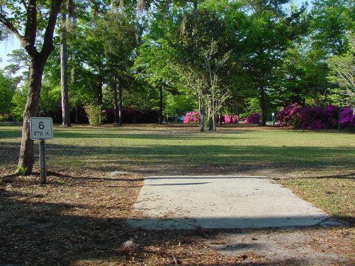 Tee box view of Hole #6 (#15) at Park Circle Disc Golf Course.