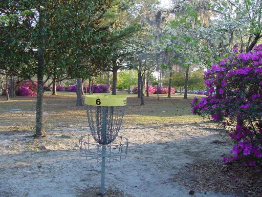 Basket view of Hole #6 (#15) at Park Circle Disc Golf Course.