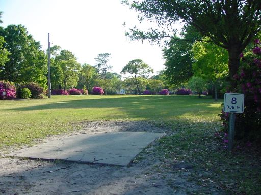 Tee box view of Hole #8 (#17) at Park Circle Disc Golf Course.