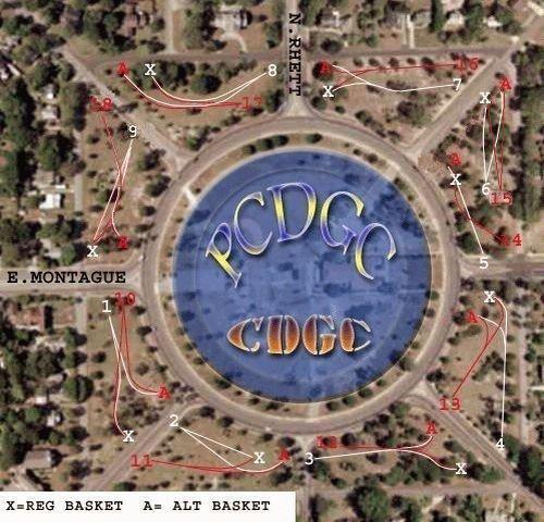 Click for large Park Circle Disc Golf Course map with distance!